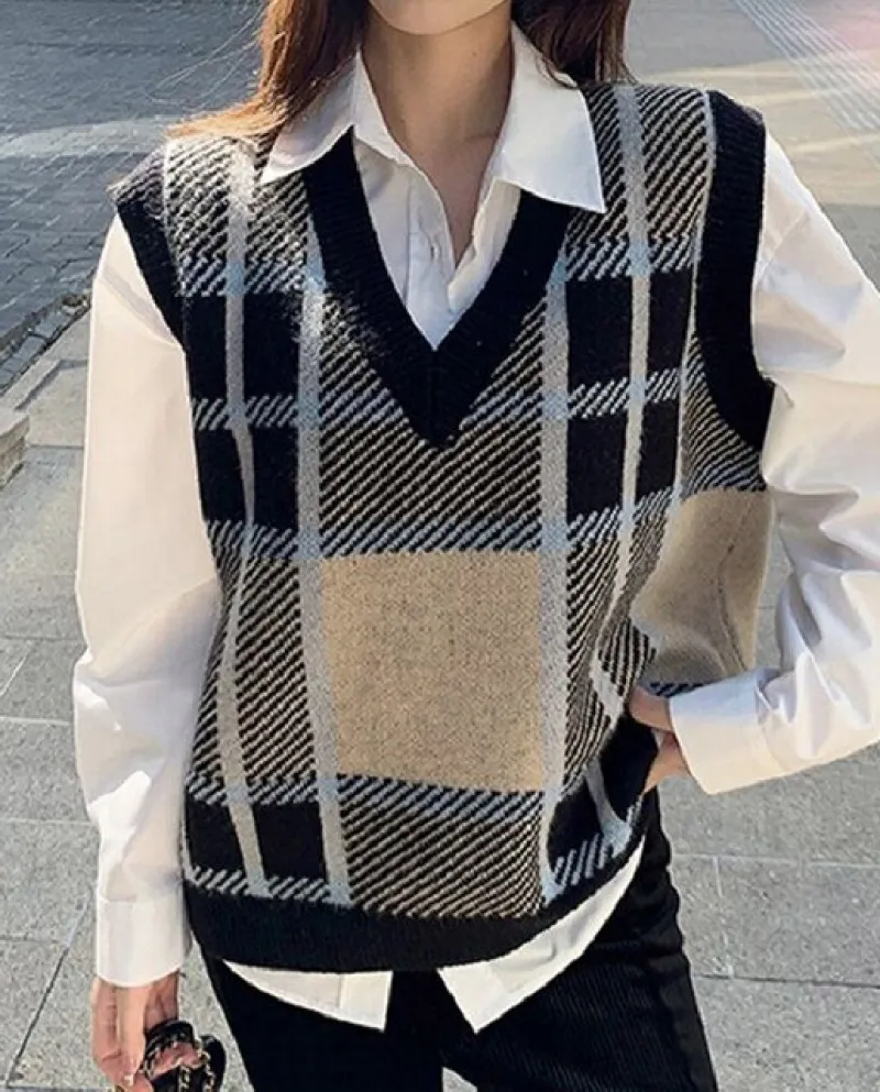 Moda donna scollo a V solido maglia maglia senza maniche pullover maglione maglione maglia magliette e camicette autunno inverno