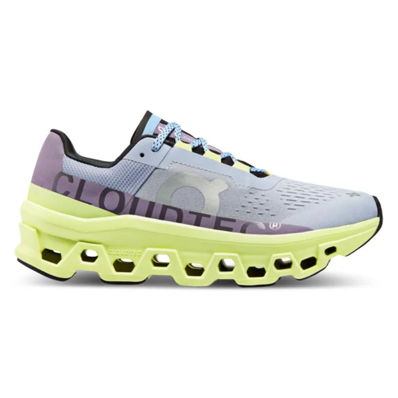 On Cloudmonster Grigio Azzurro Lime - Scarpe Running Donna