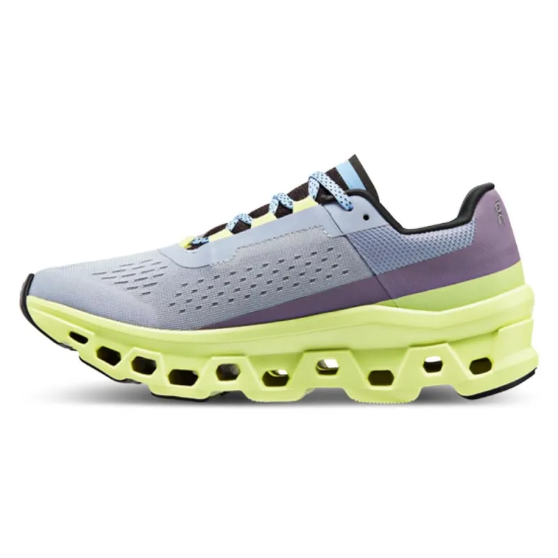 On Cloudmonster Grigio Azzurro Lime - Scarpe Running Donna