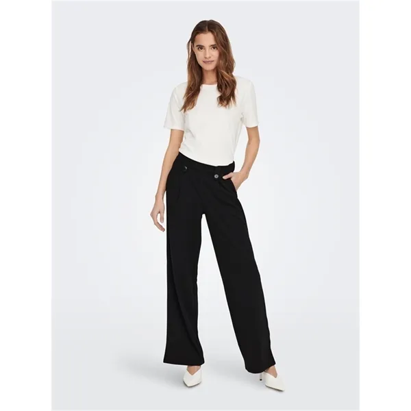 ONLY - Eleganti pantaloni neri a vita alta con bottoni laterali