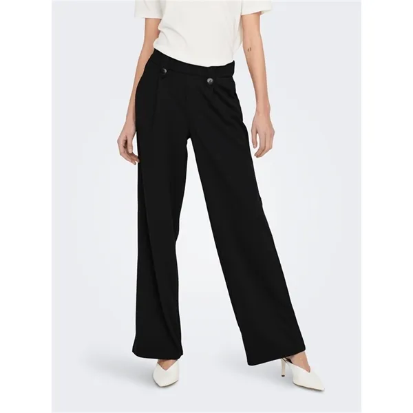 ONLY - Eleganti pantaloni neri a vita alta con bottoni laterali