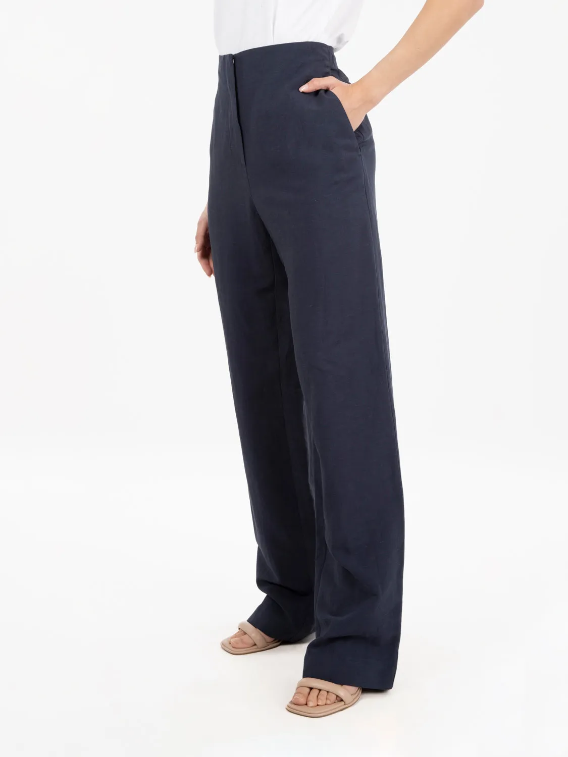 Pantalone a palazzo lino blu