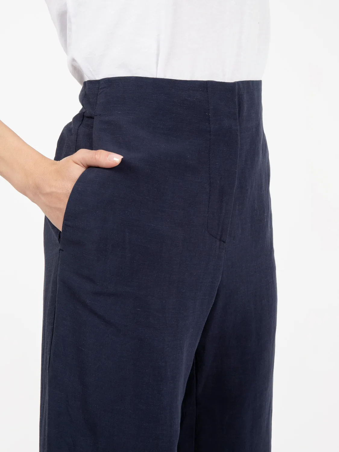 Pantalone a palazzo lino blu