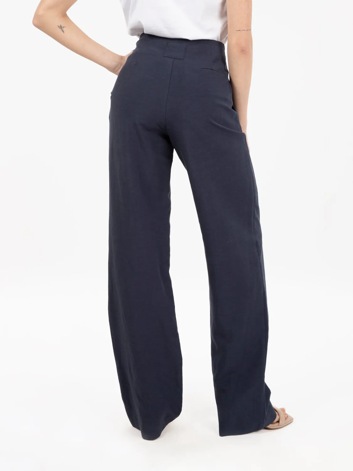Pantalone a palazzo lino blu