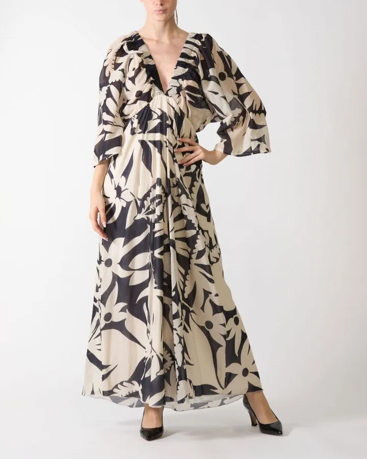 Pantalone a palazzo wide leg con fantasia di colore nero e panna