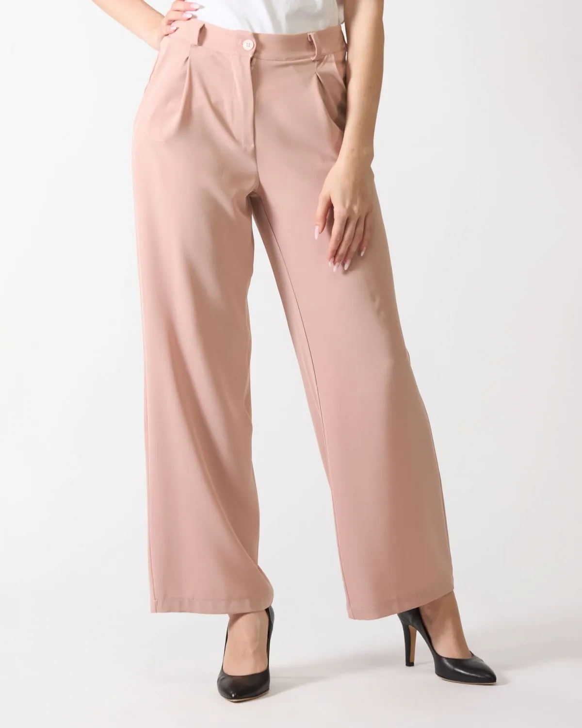 Pantalone Flash a palazzo con piences di colore rosa