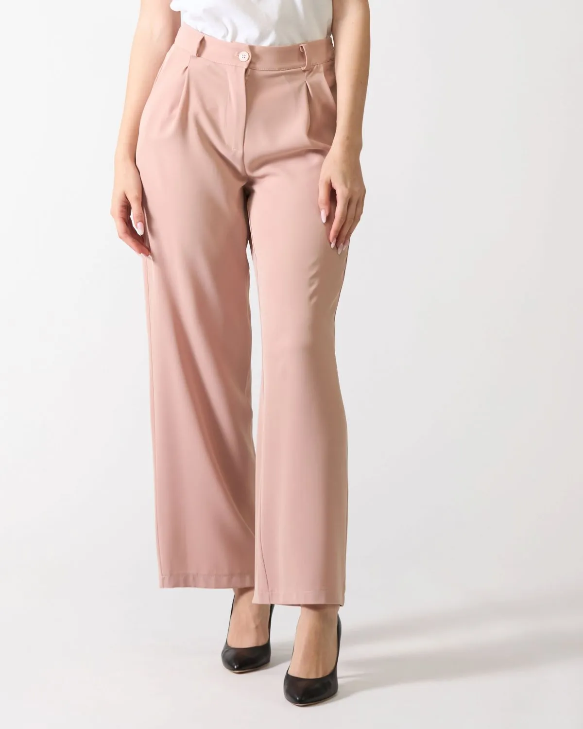 Pantalone Flash a palazzo con piences di colore rosa