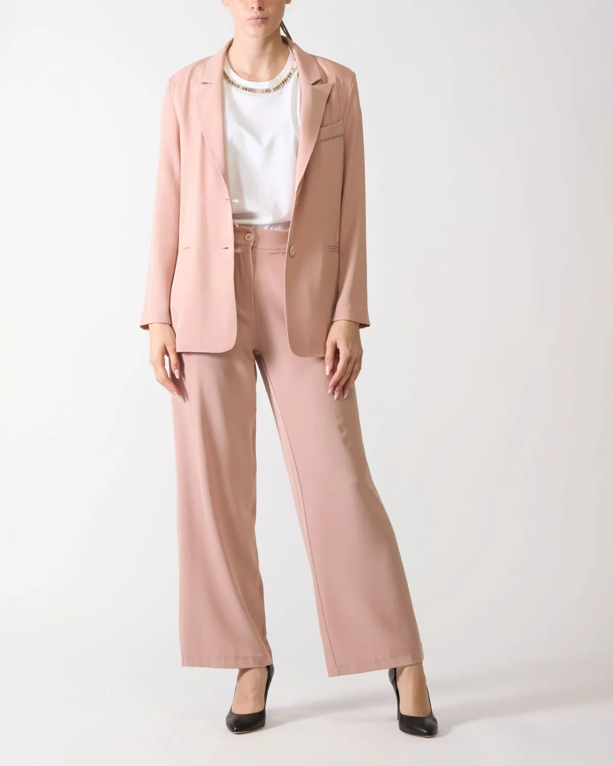 Pantalone Flash a palazzo con piences di colore rosa