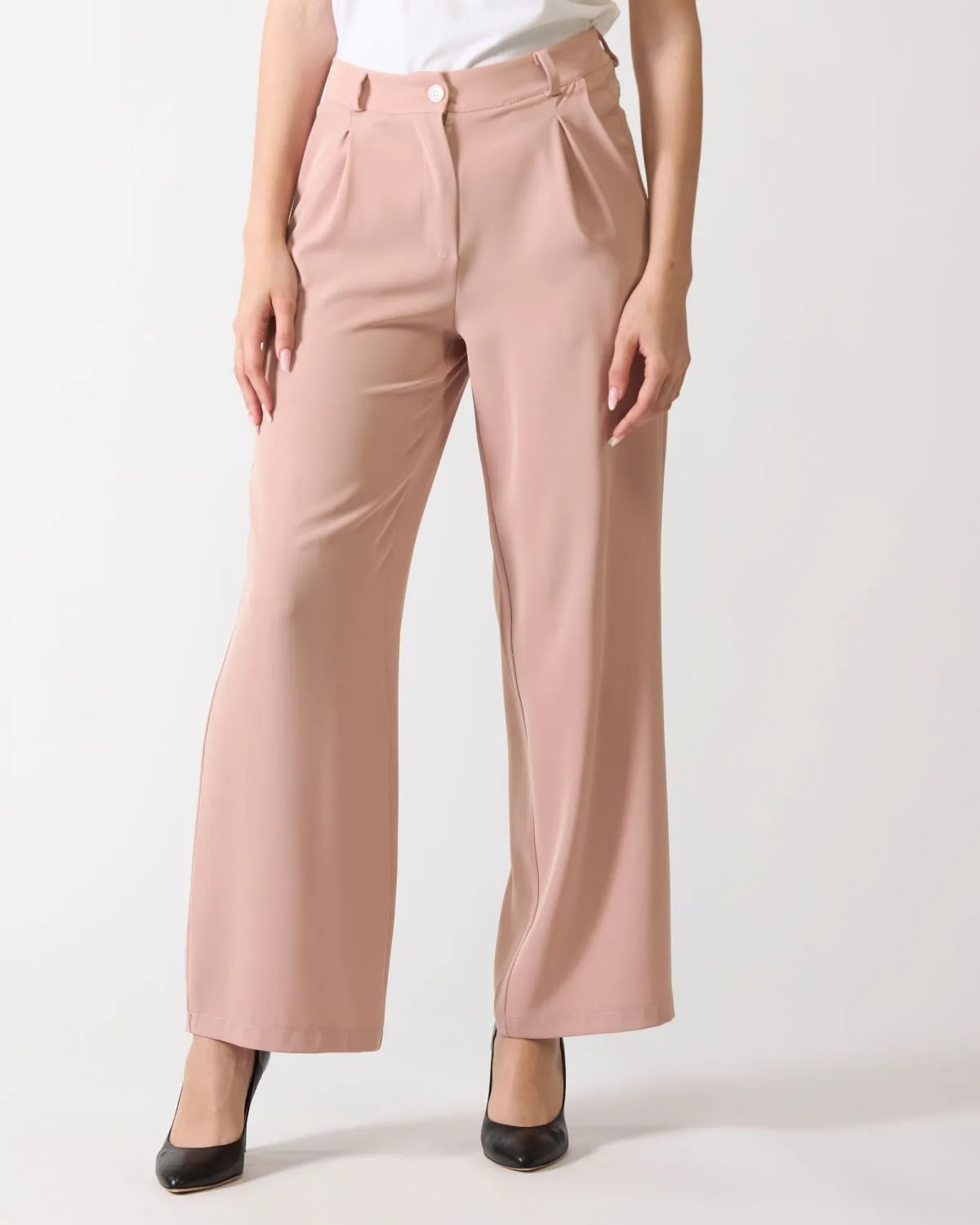 Pantalone Flash a palazzo con piences di colore rosa