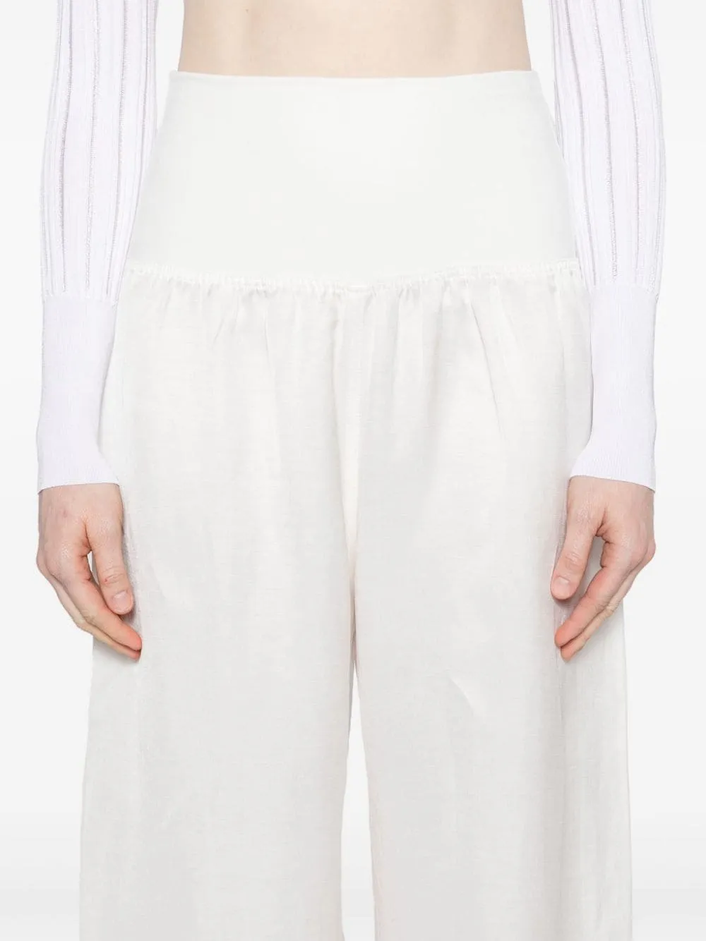 Pantalone palazzo a vita alta in bianco di MAURIZIO MYKONOS - donna