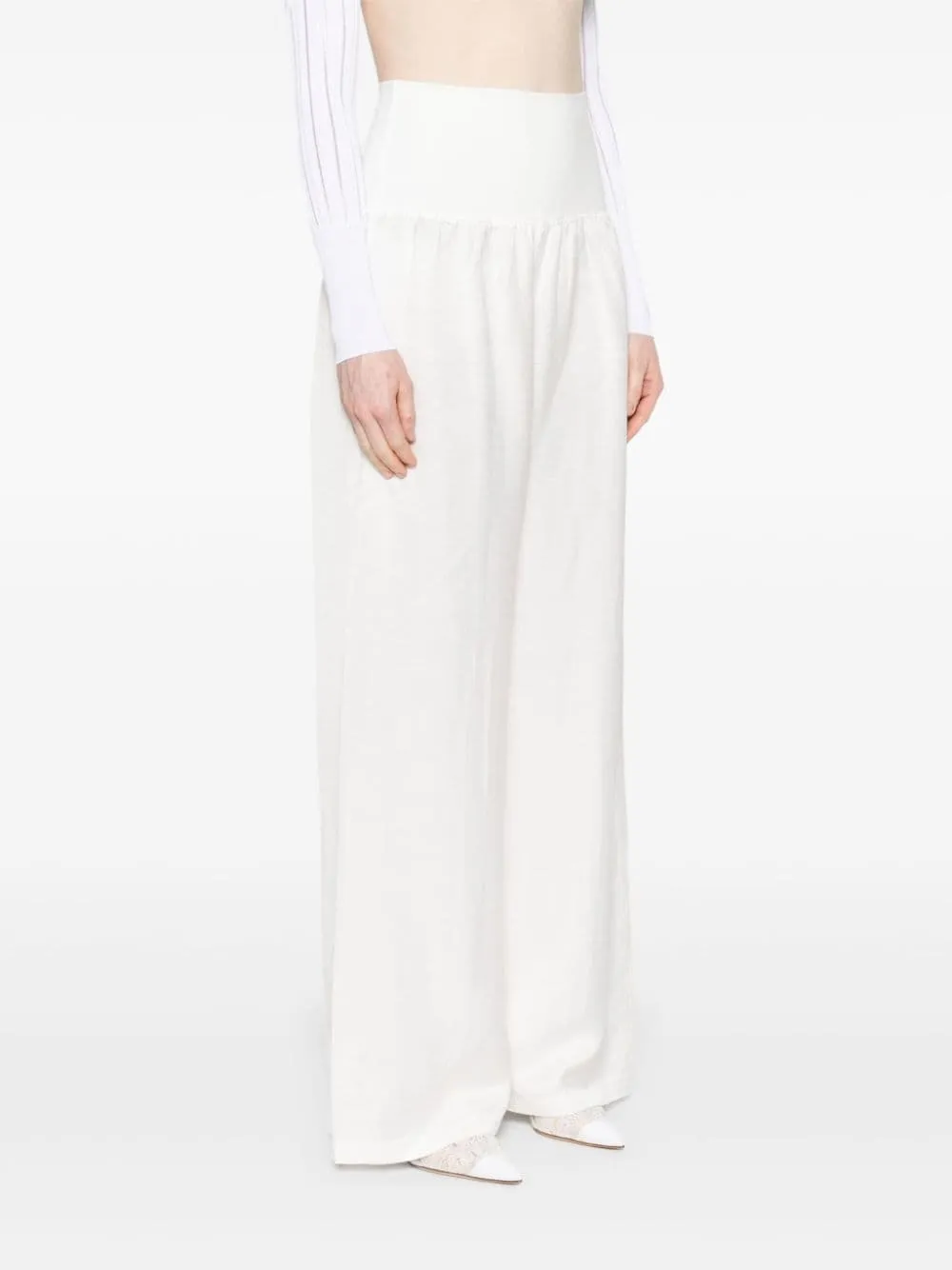 Pantalone palazzo a vita alta in bianco di MAURIZIO MYKONOS - donna