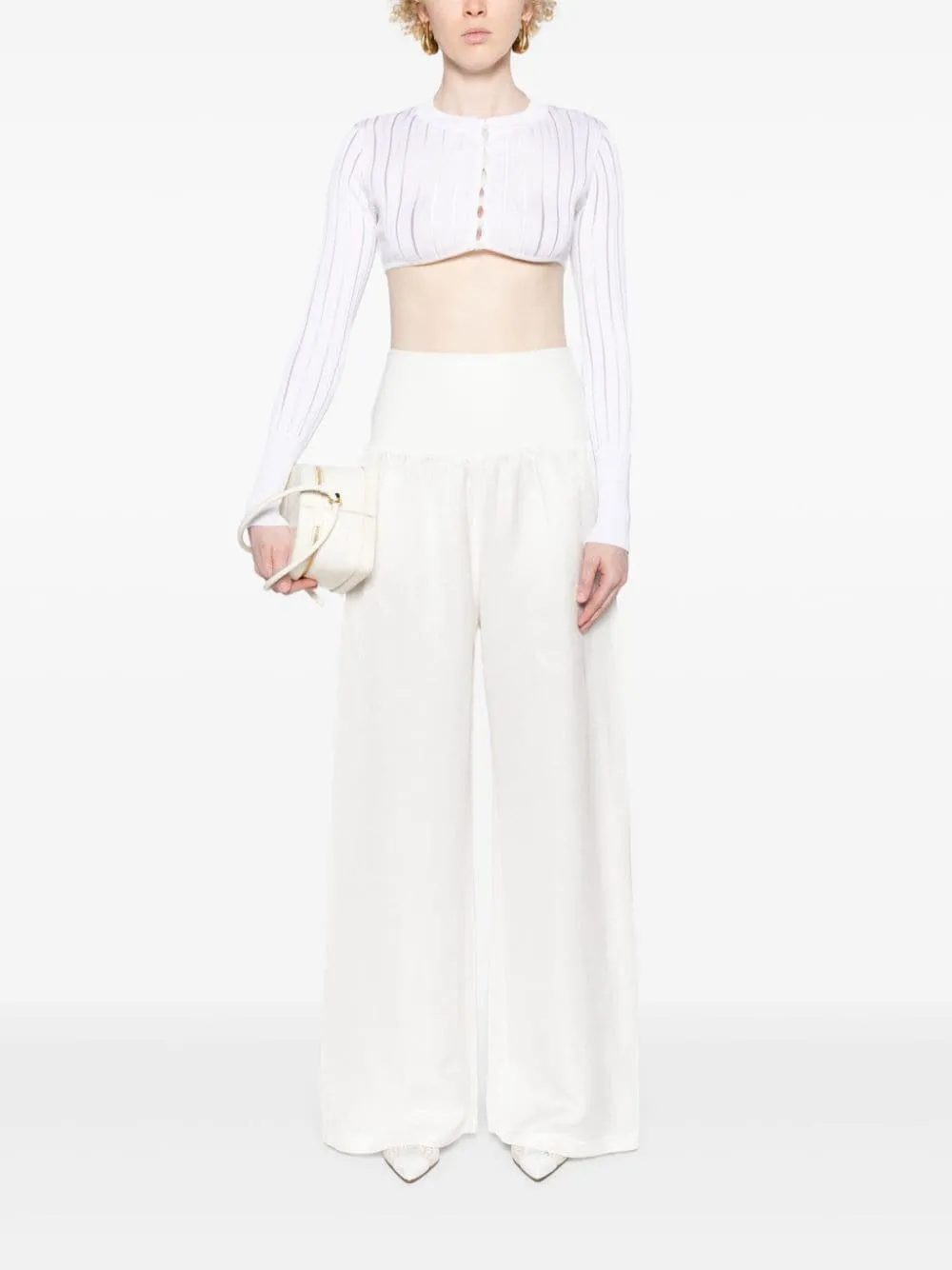 Pantalone palazzo a vita alta in bianco di MAURIZIO MYKONOS - donna