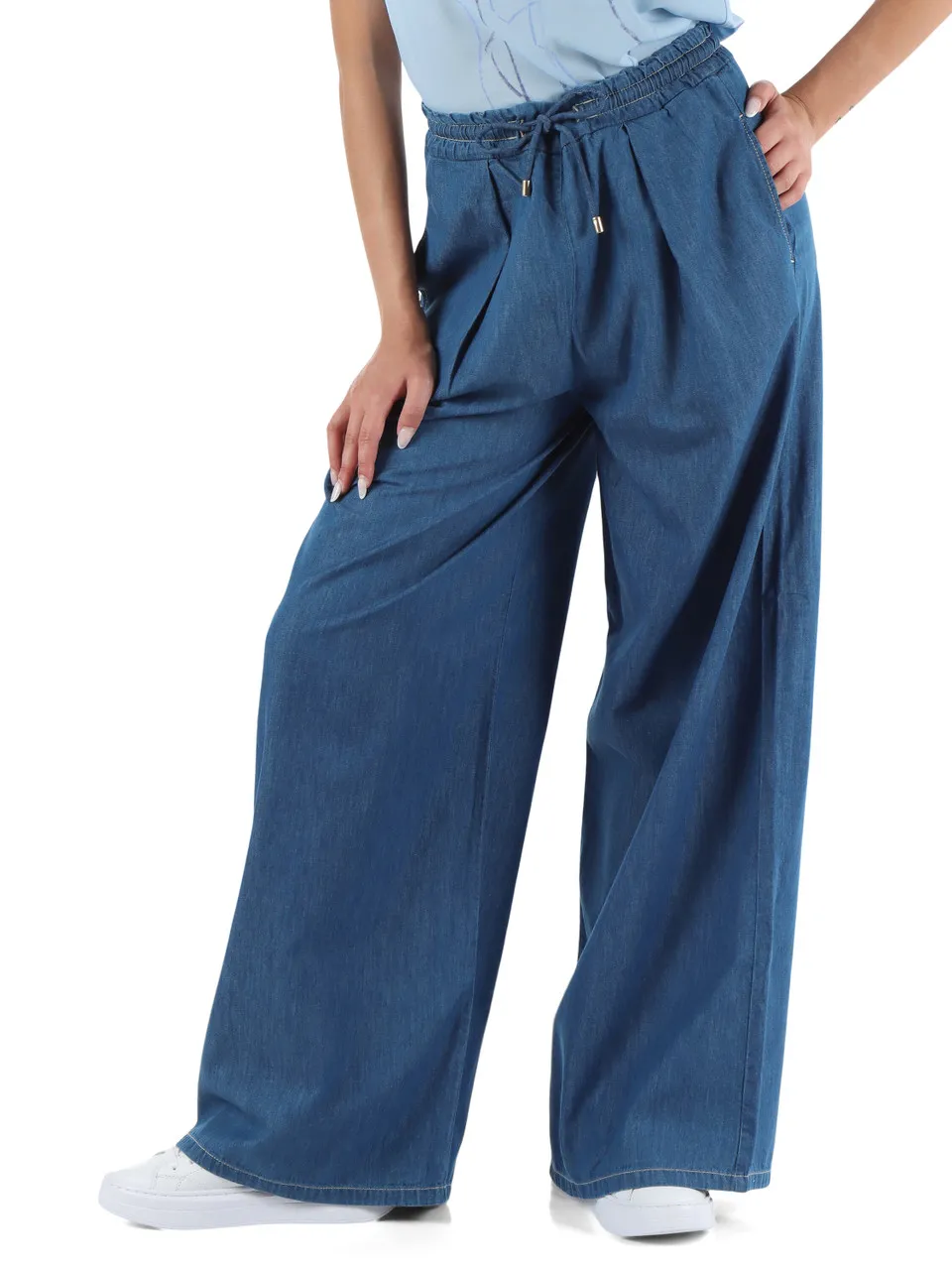Pantaloni a gamba ampia in denim light
