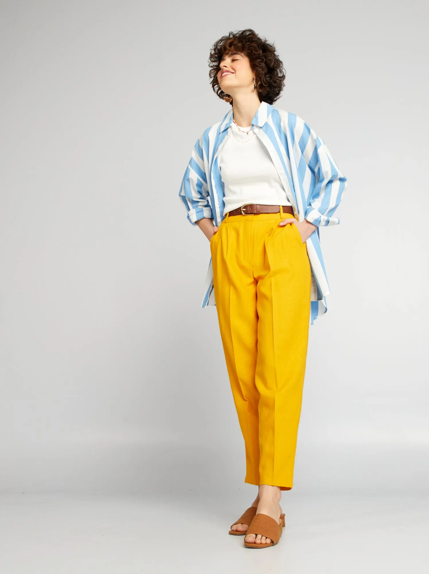 Pantaloni a sigaretta in lino - ARANCIONE
