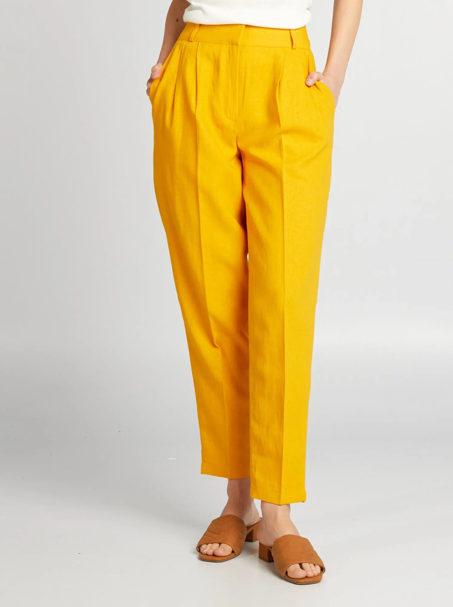 Pantaloni a sigaretta in lino - ARANCIONE