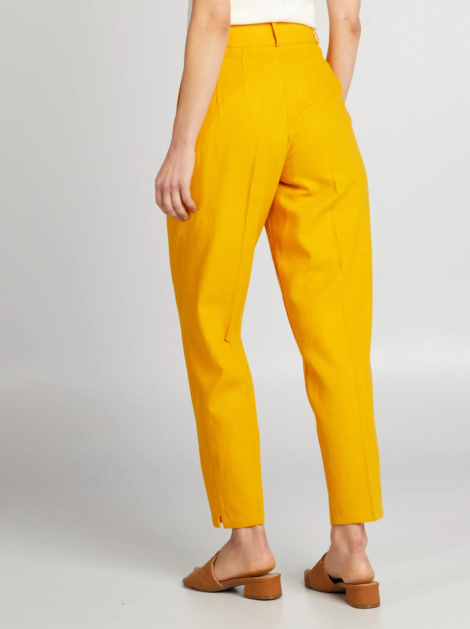 Pantaloni a sigaretta in lino - ARANCIONE
