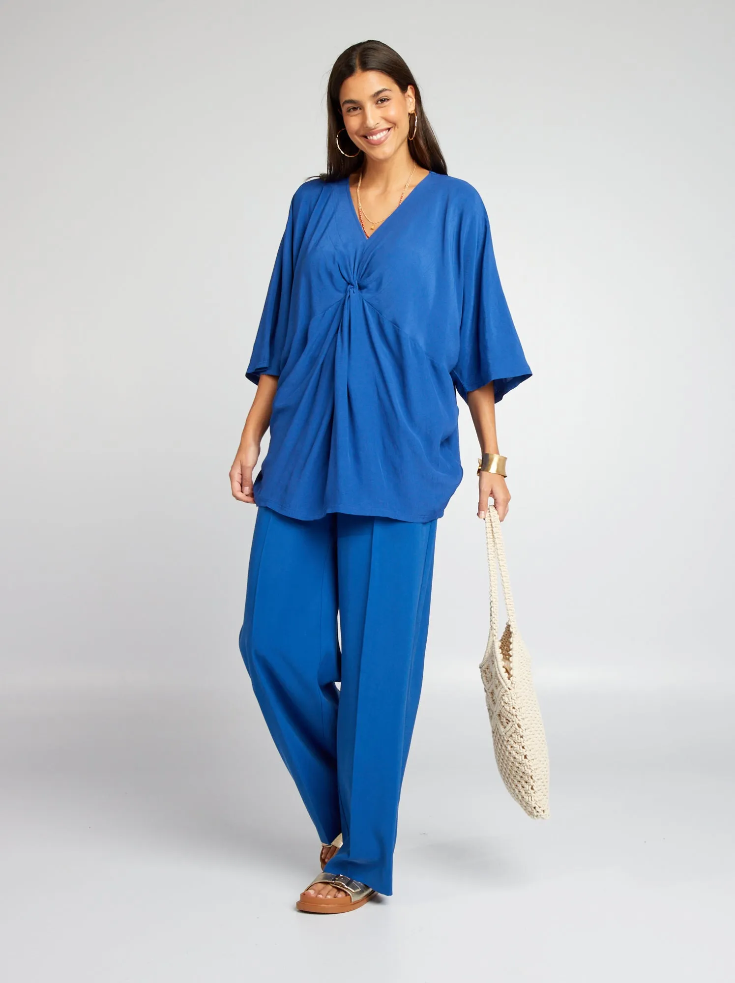 Pantaloni a sigaretta larghi - BLU