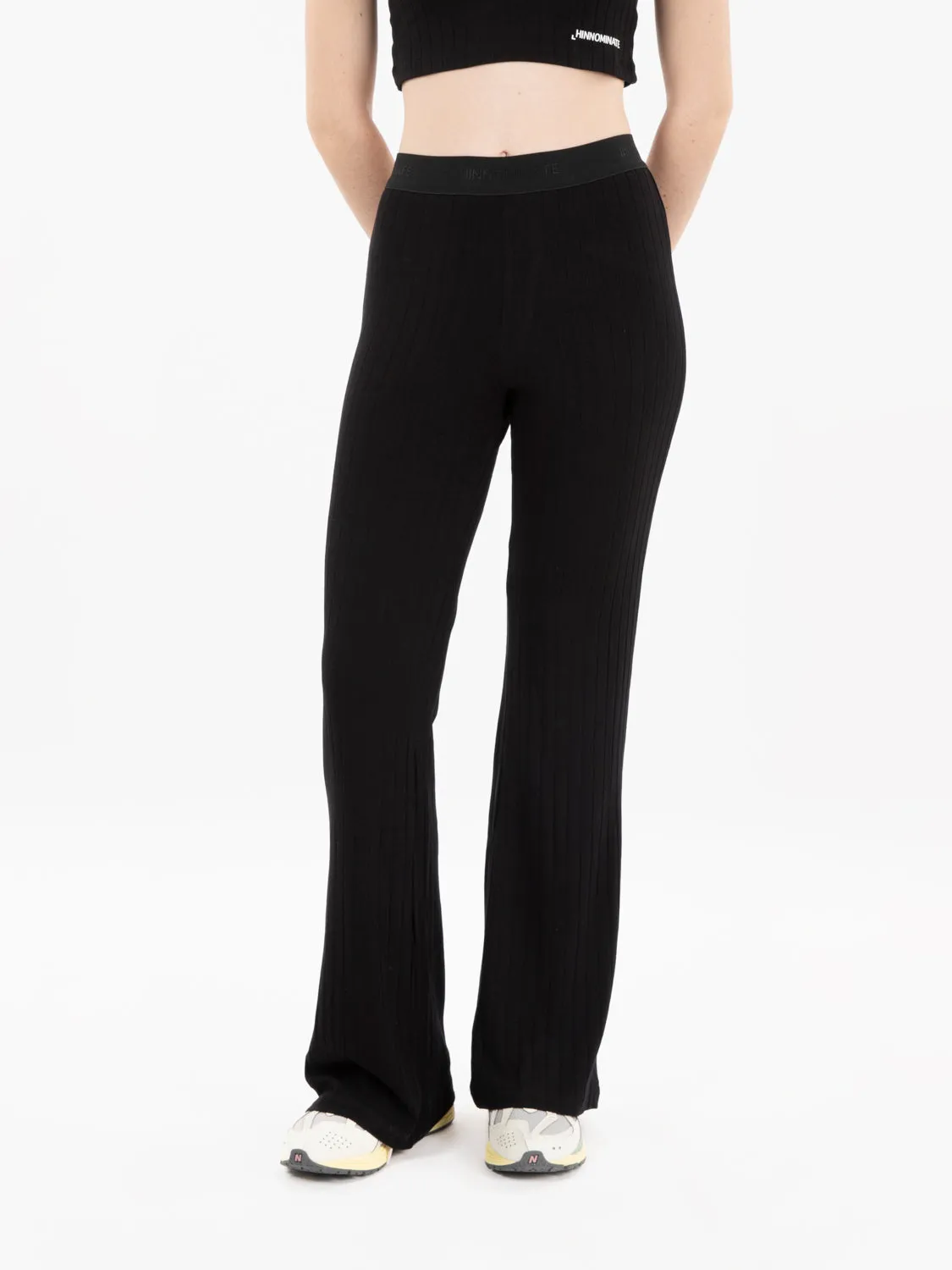 Pantaloni costine a vita alta  nero
