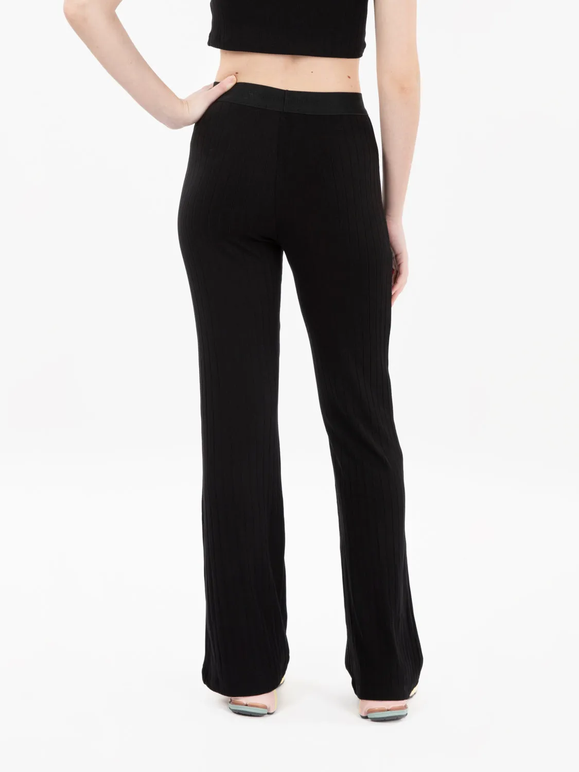 Pantaloni costine a vita alta  nero