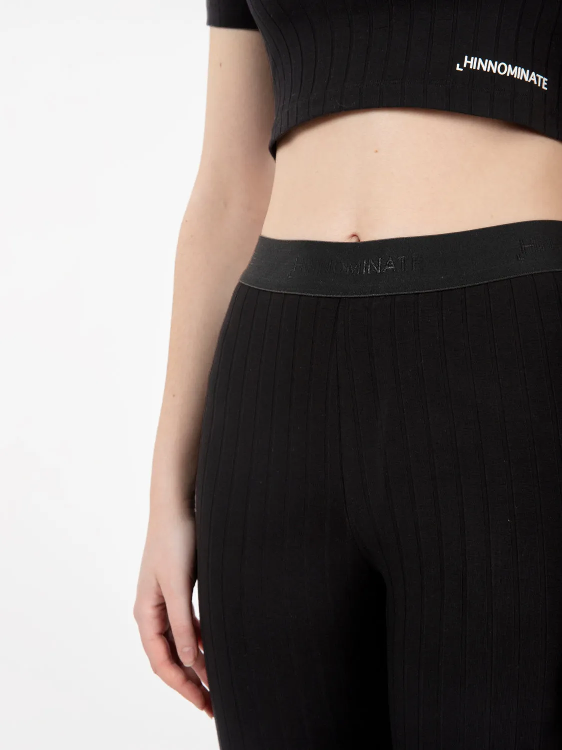Pantaloni costine a vita alta  nero