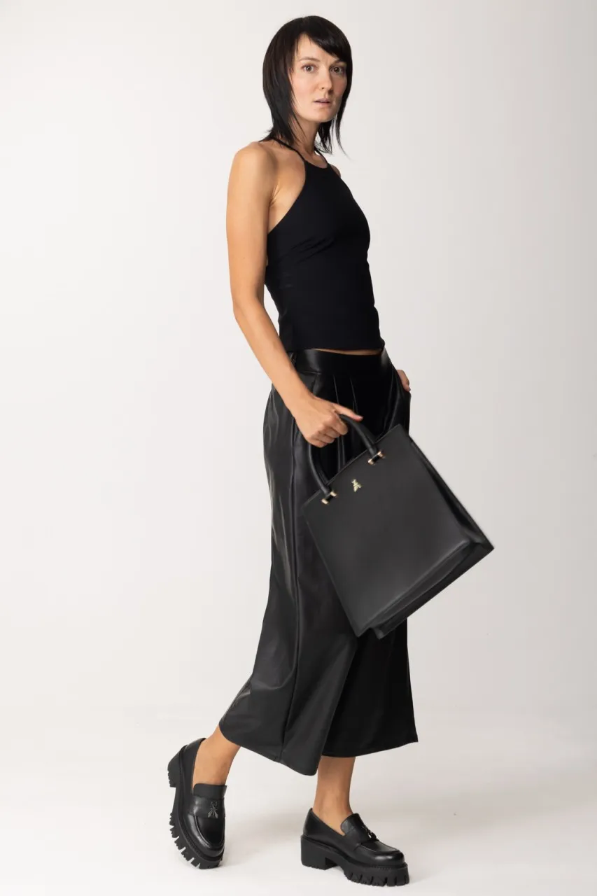 Pantaloni crop effetto pelle Nero