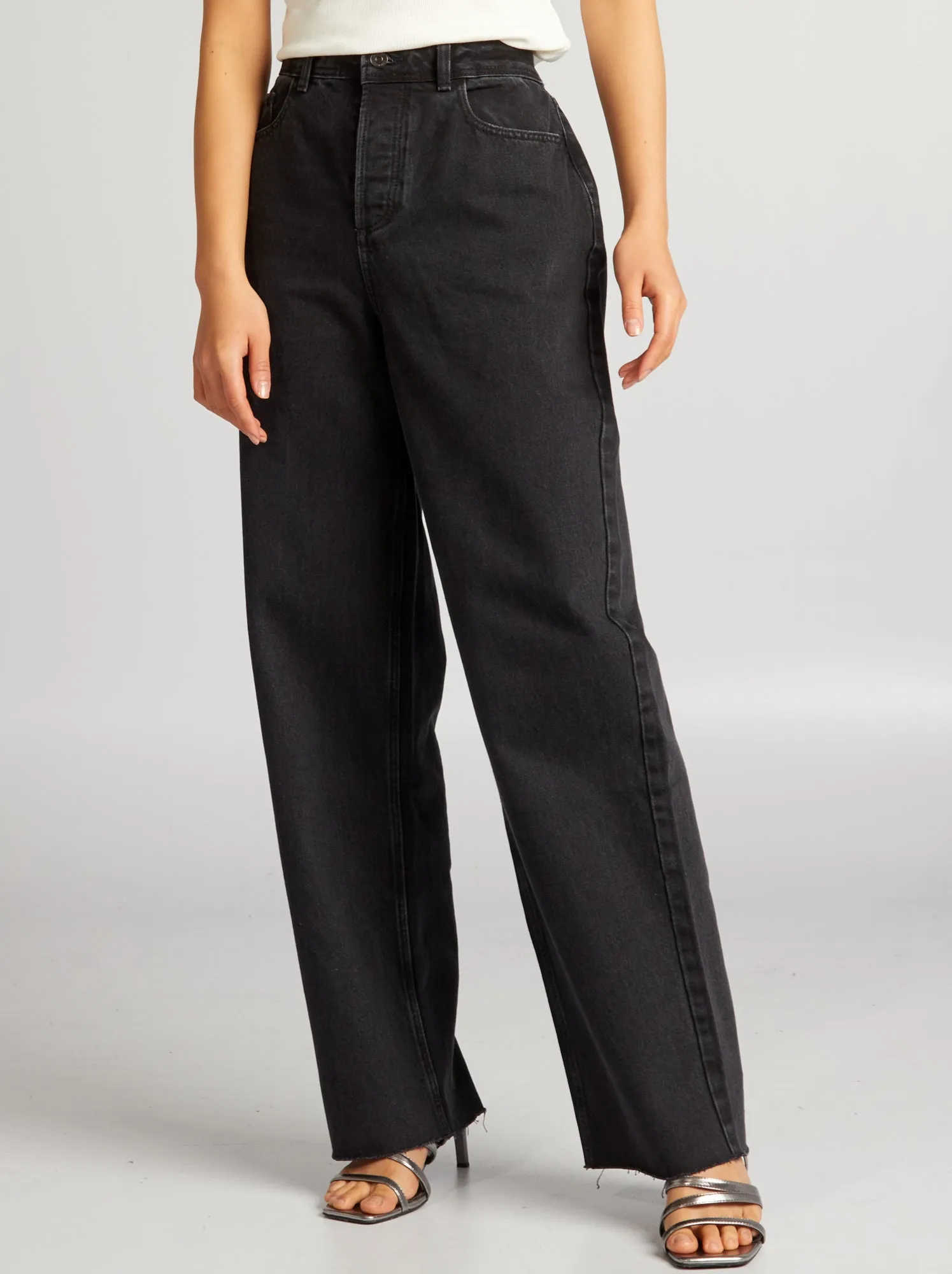 Pantaloni in denim wide leg - GRIGIO