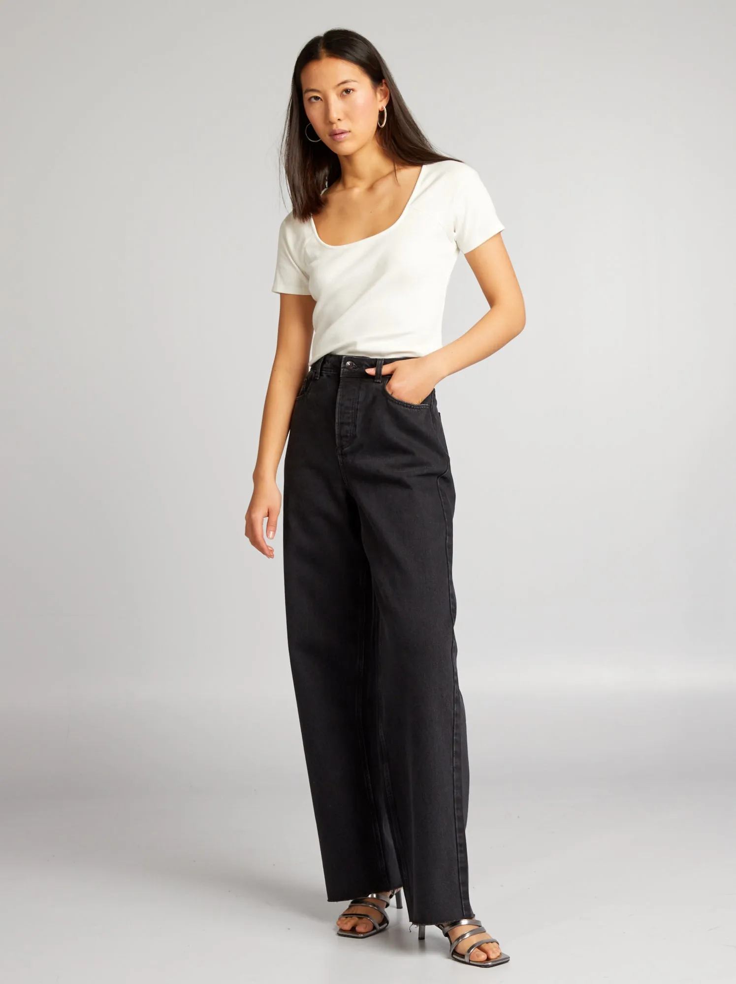 Pantaloni in denim wide leg - GRIGIO