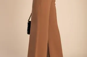 Pantaloni lunghi eleganti con gamba dritta, color cammello