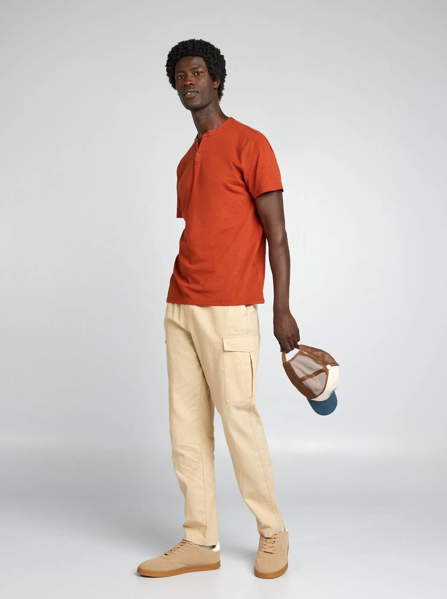 Pantaloni multitasche in misto lino - BEIGE