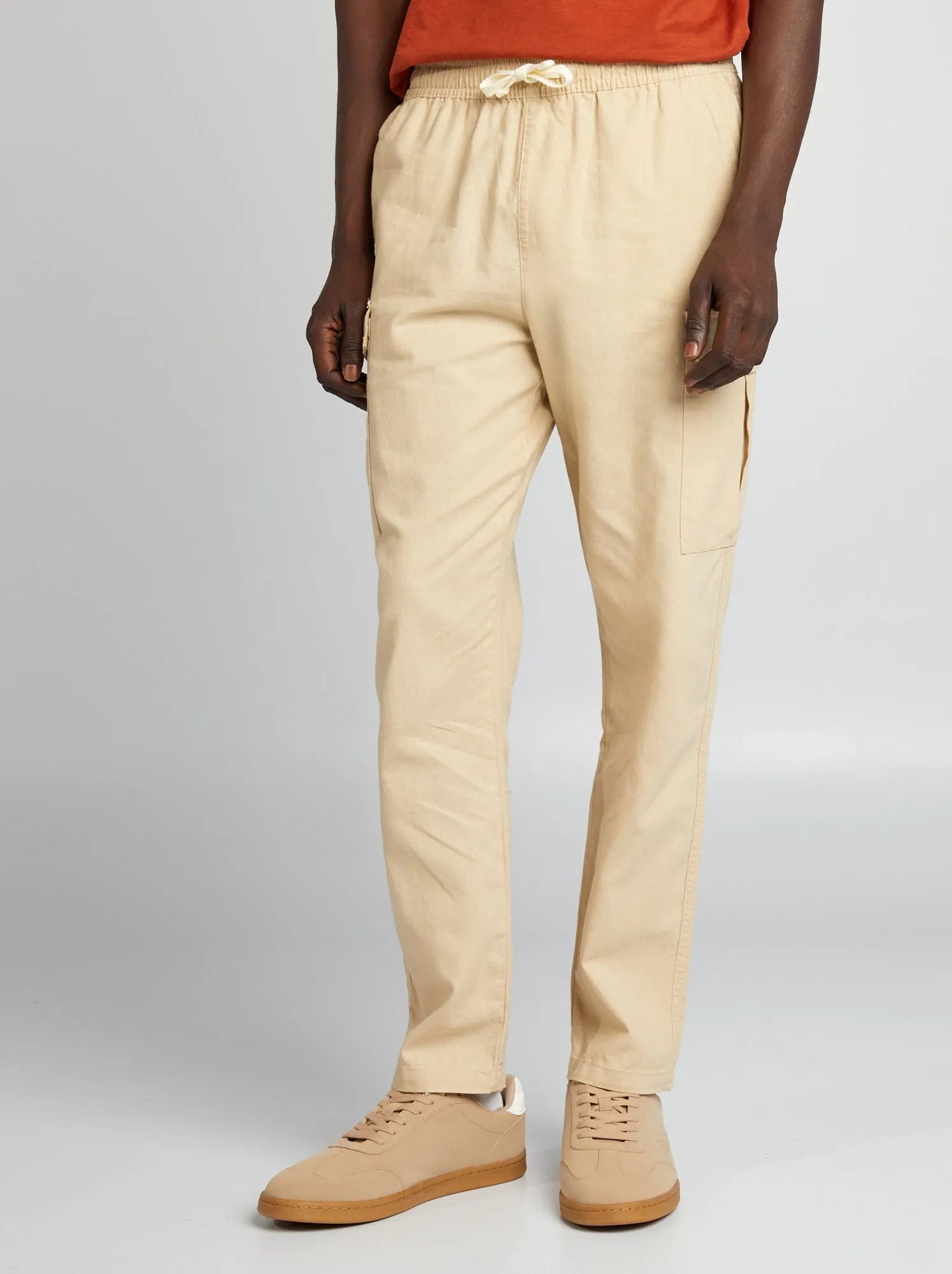 Pantaloni multitasche in misto lino - BEIGE