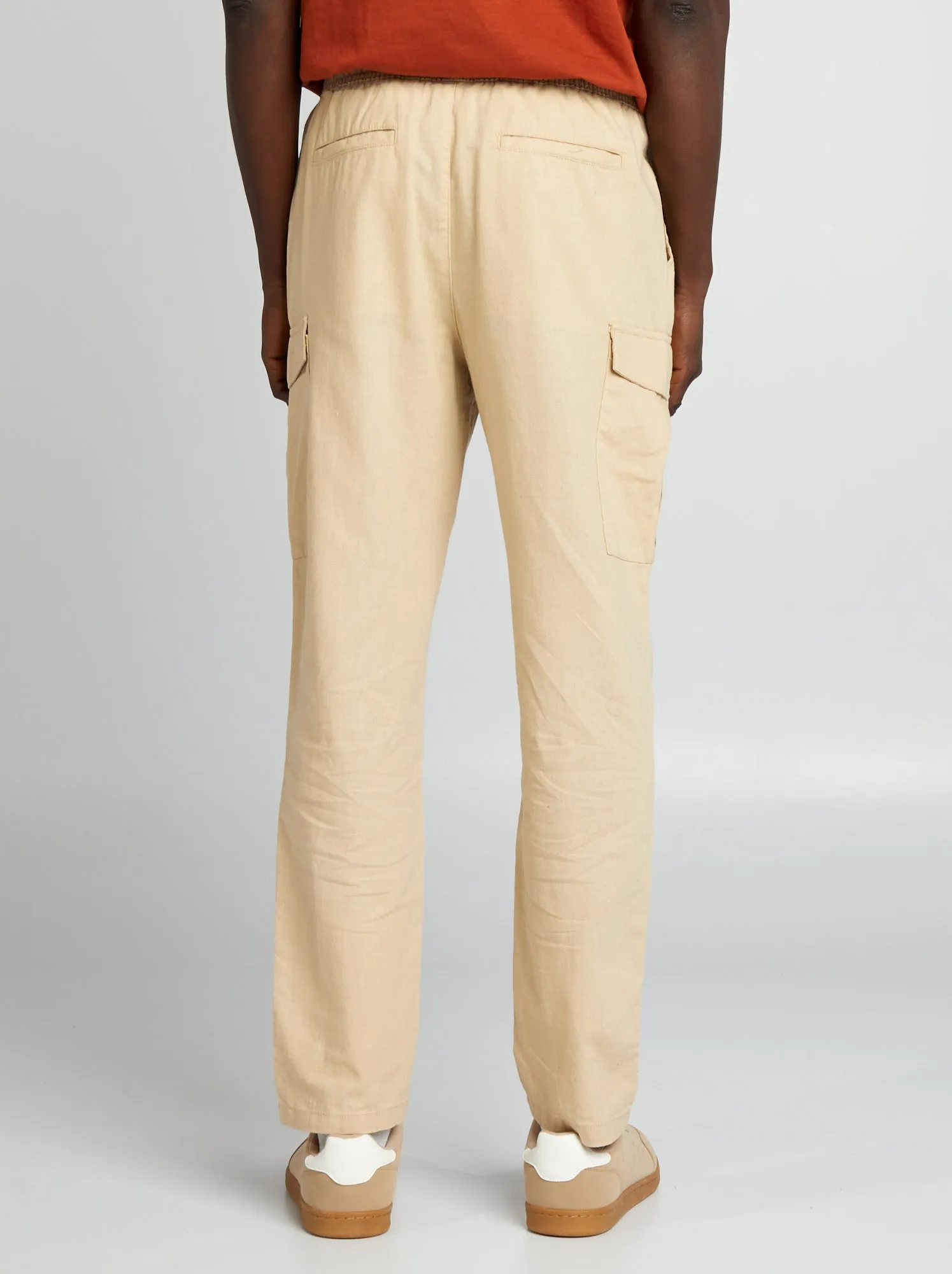 Pantaloni multitasche in misto lino - BEIGE