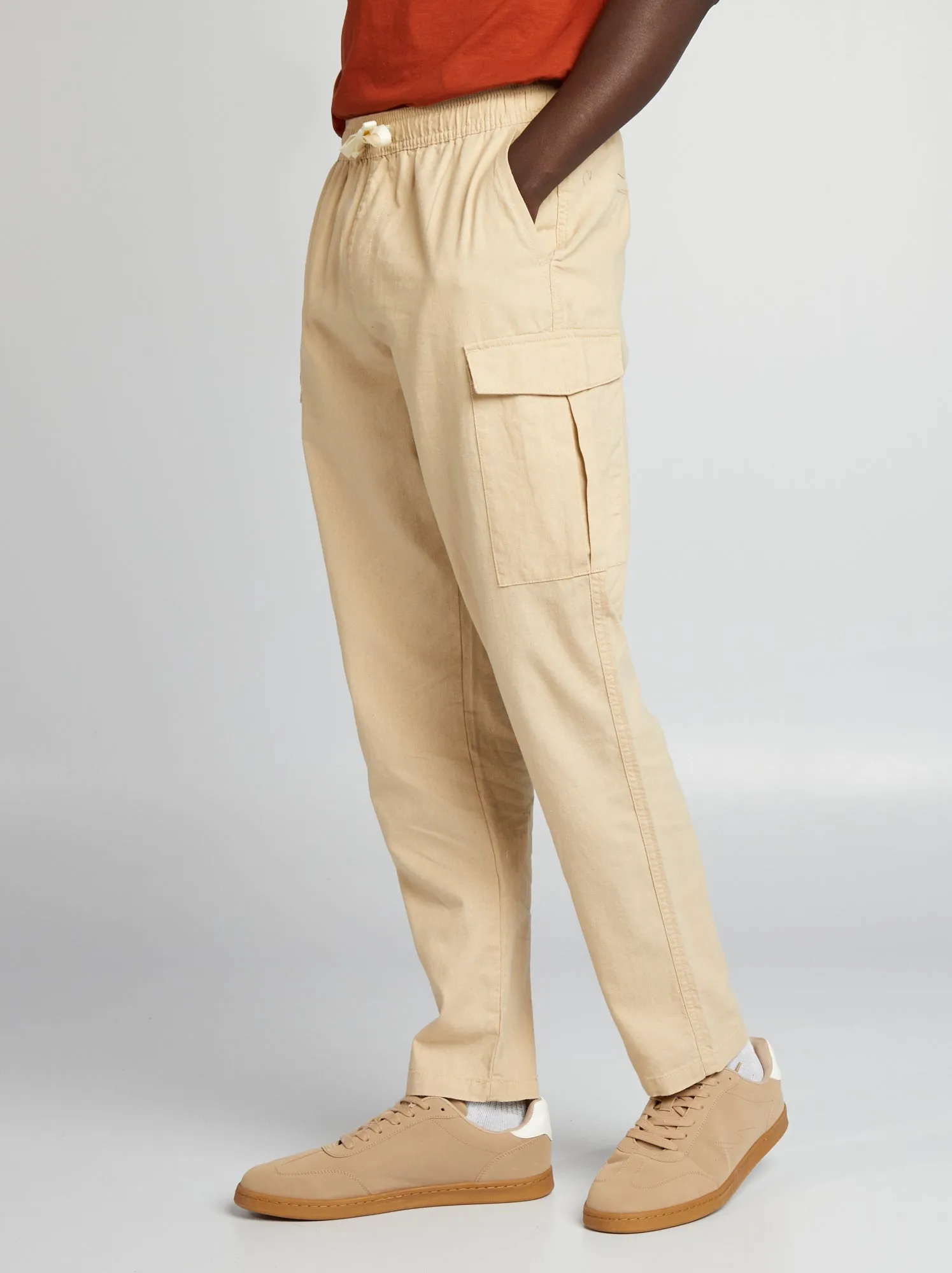 Pantaloni multitasche in misto lino - BEIGE
