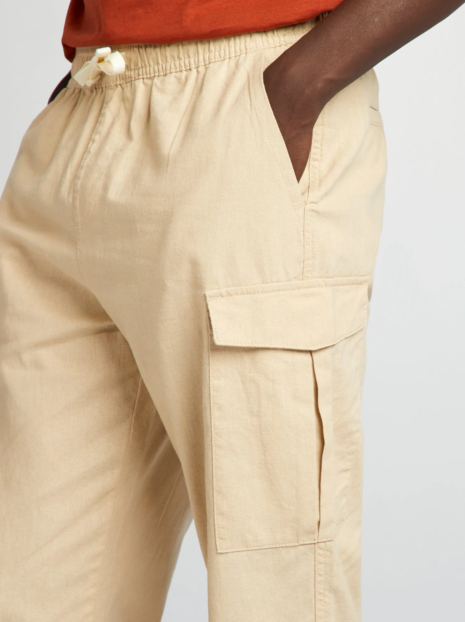 Pantaloni multitasche in misto lino - BEIGE