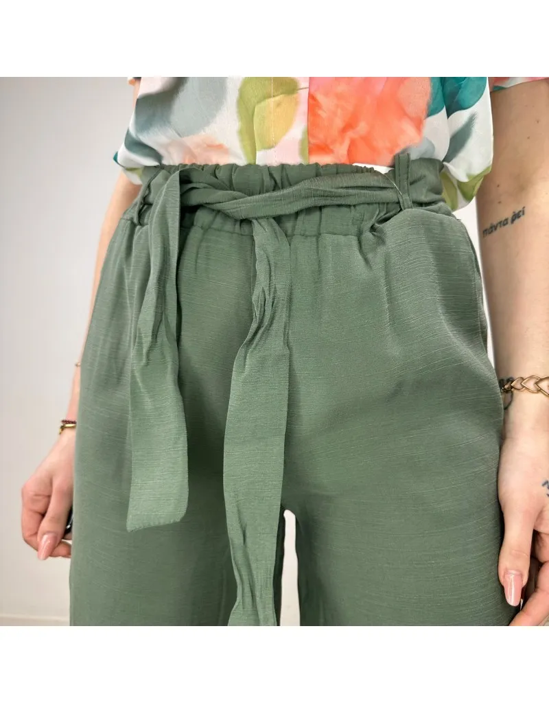 PANTALONI PALAZZO SIMIL LINO VERDE