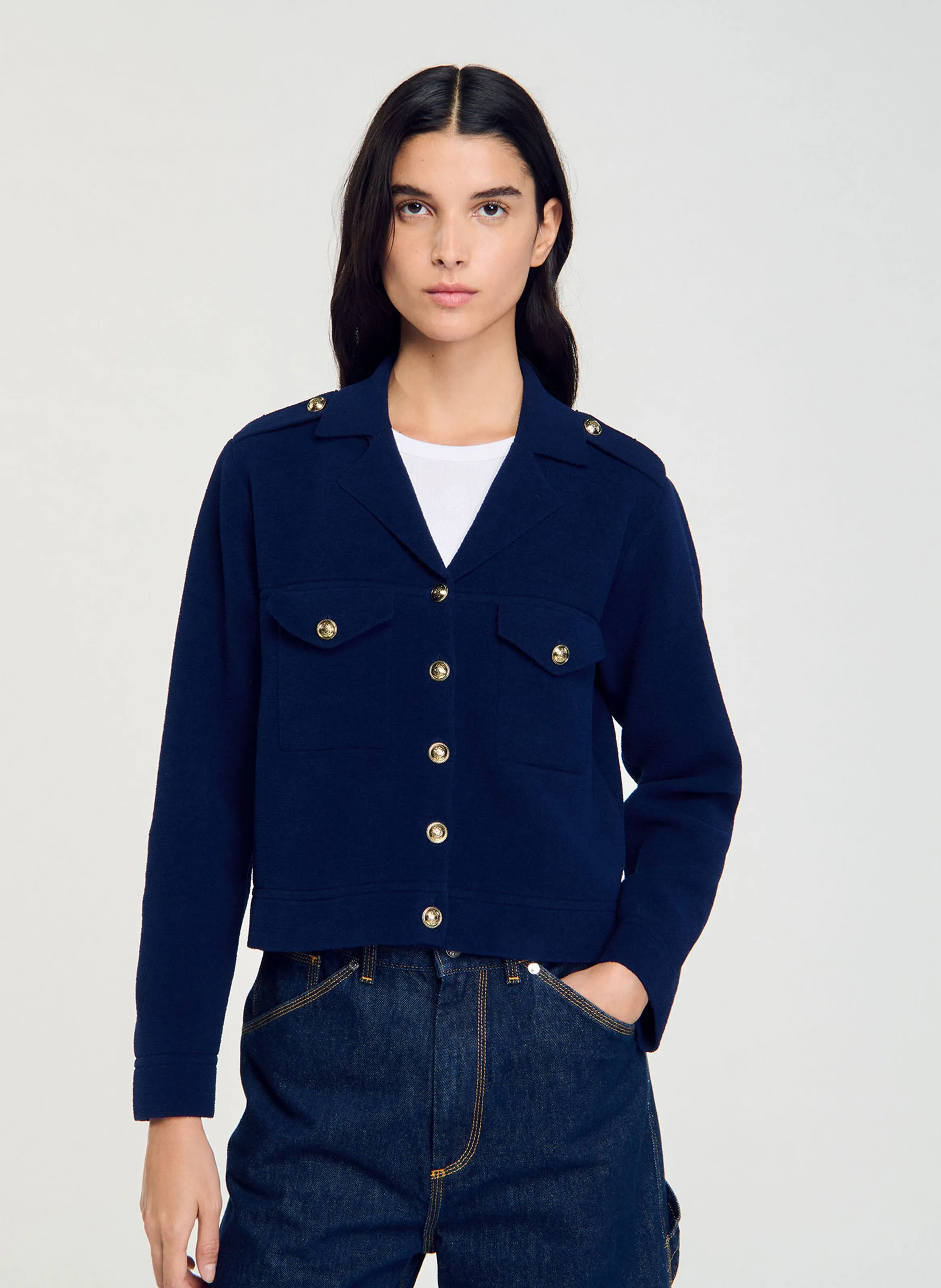  SANDRO   Gonna diritta in maglia | Blu