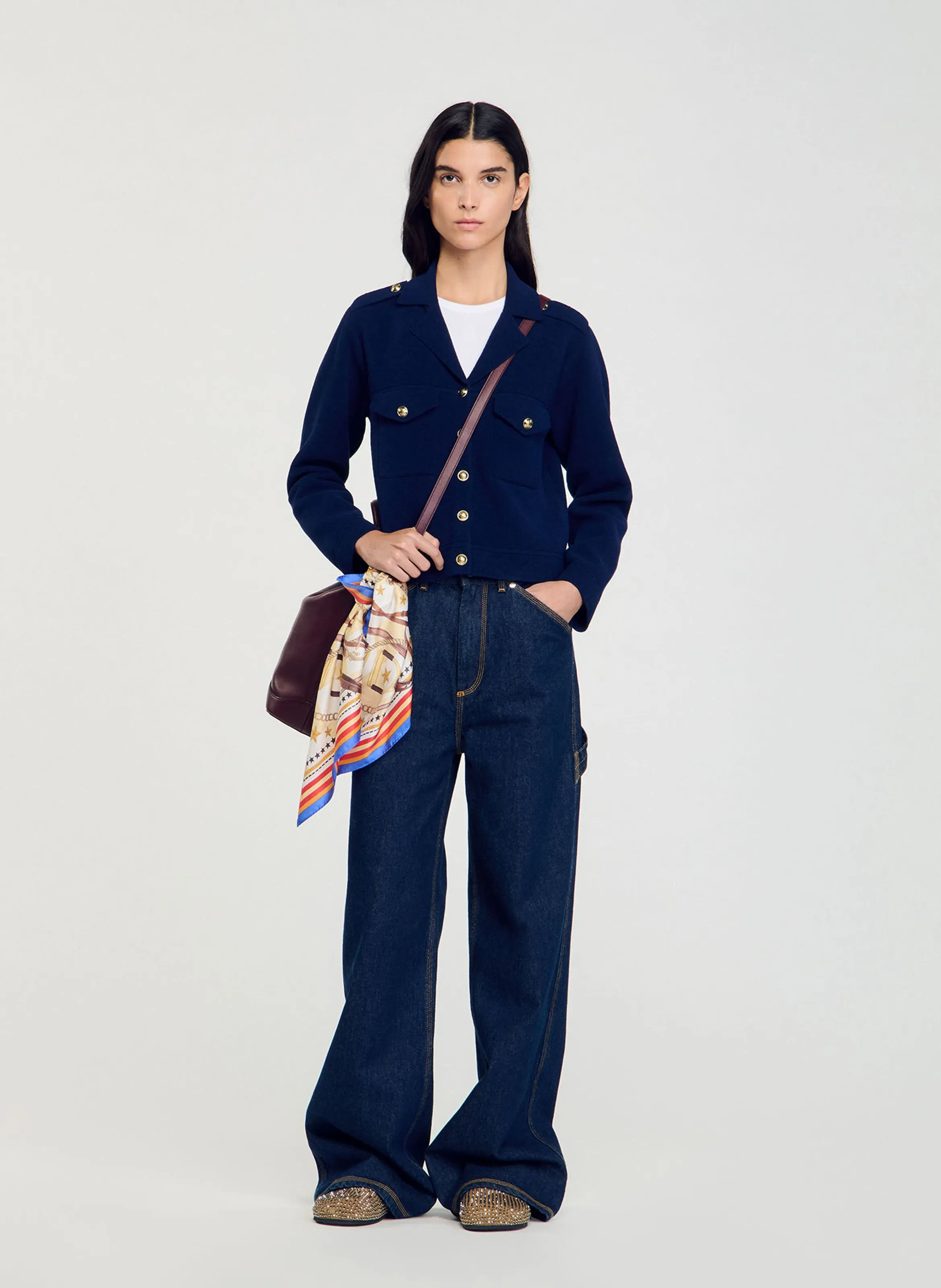  SANDRO   Gonna diritta in maglia | Blu