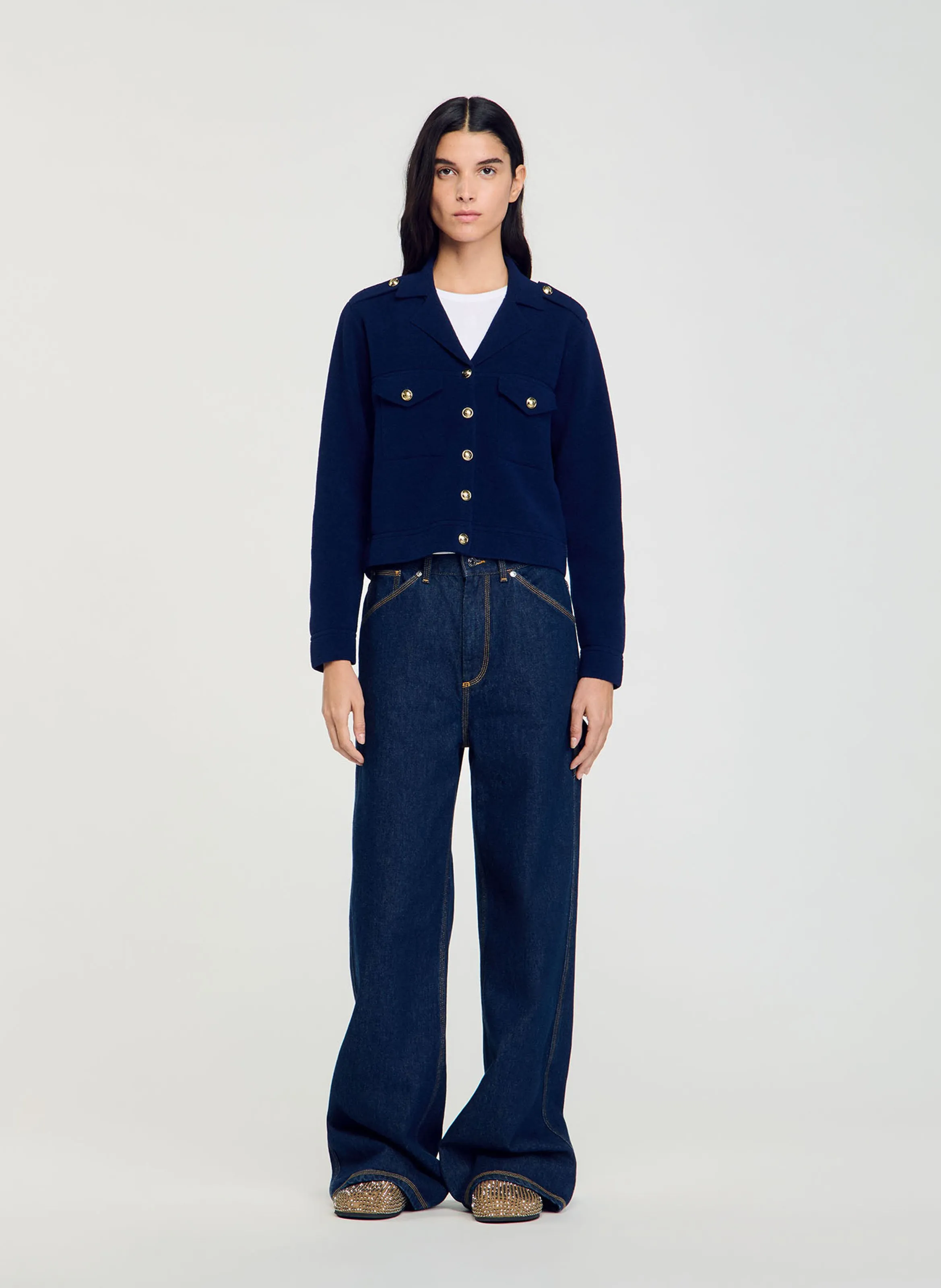  SANDRO   Gonna diritta in maglia | Blu