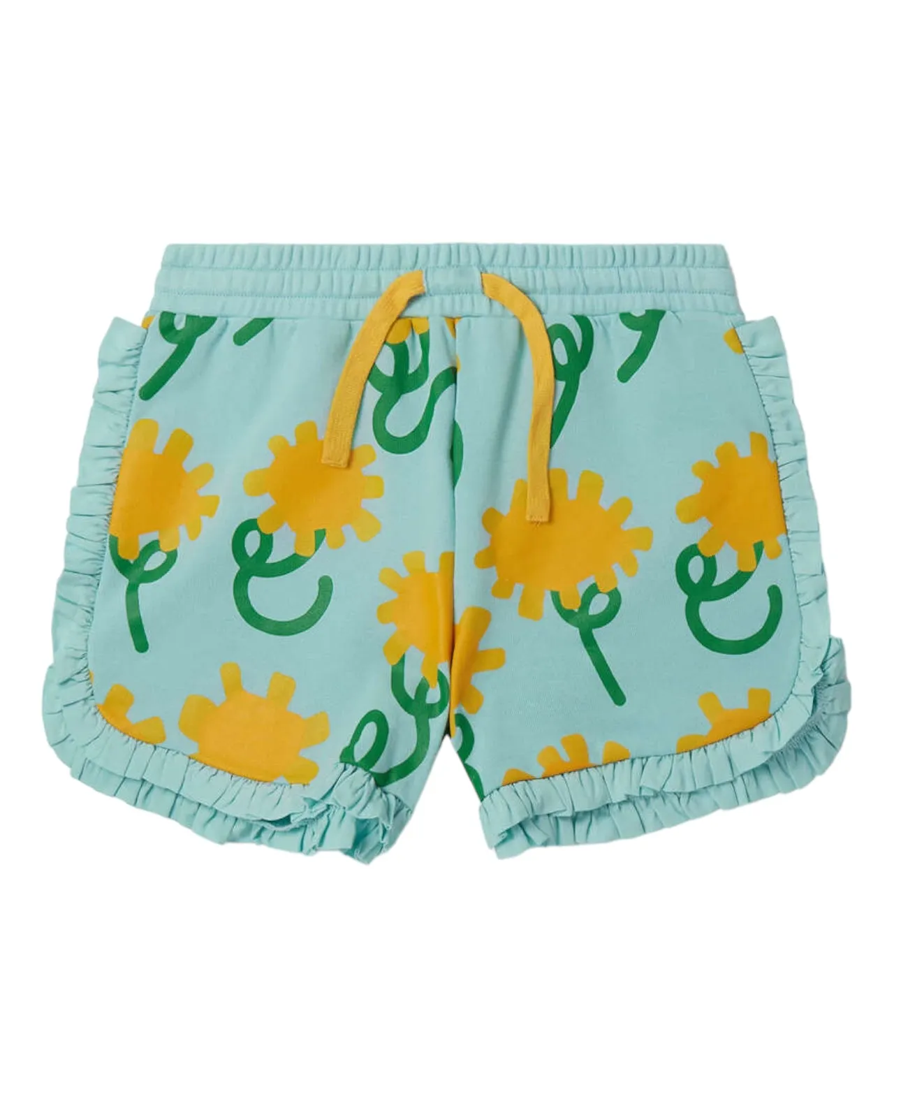 Short azzurro in felpa con stampa all over per neonata e bambina