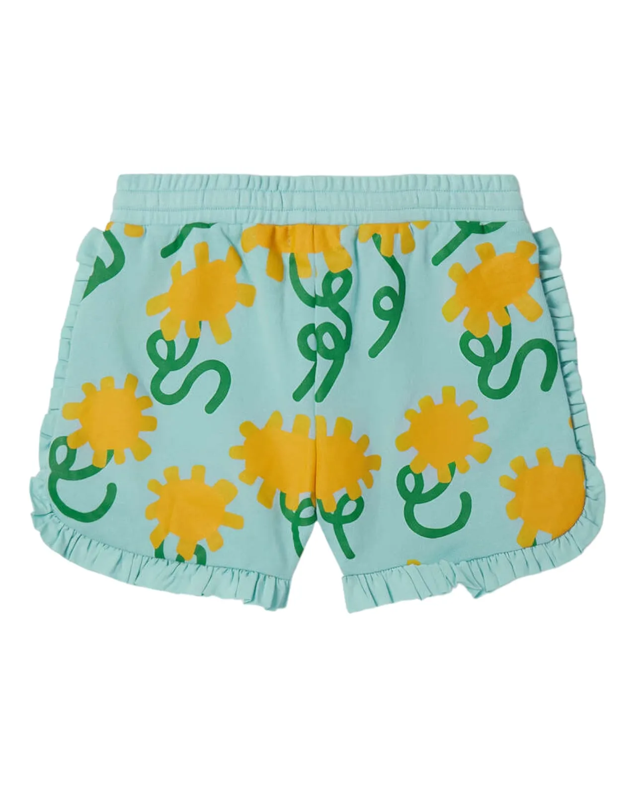 Short azzurro in felpa con stampa all over per neonata e bambina
