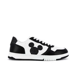 Sneakers bianche e nere con dettagli glitter cartoon Topolino