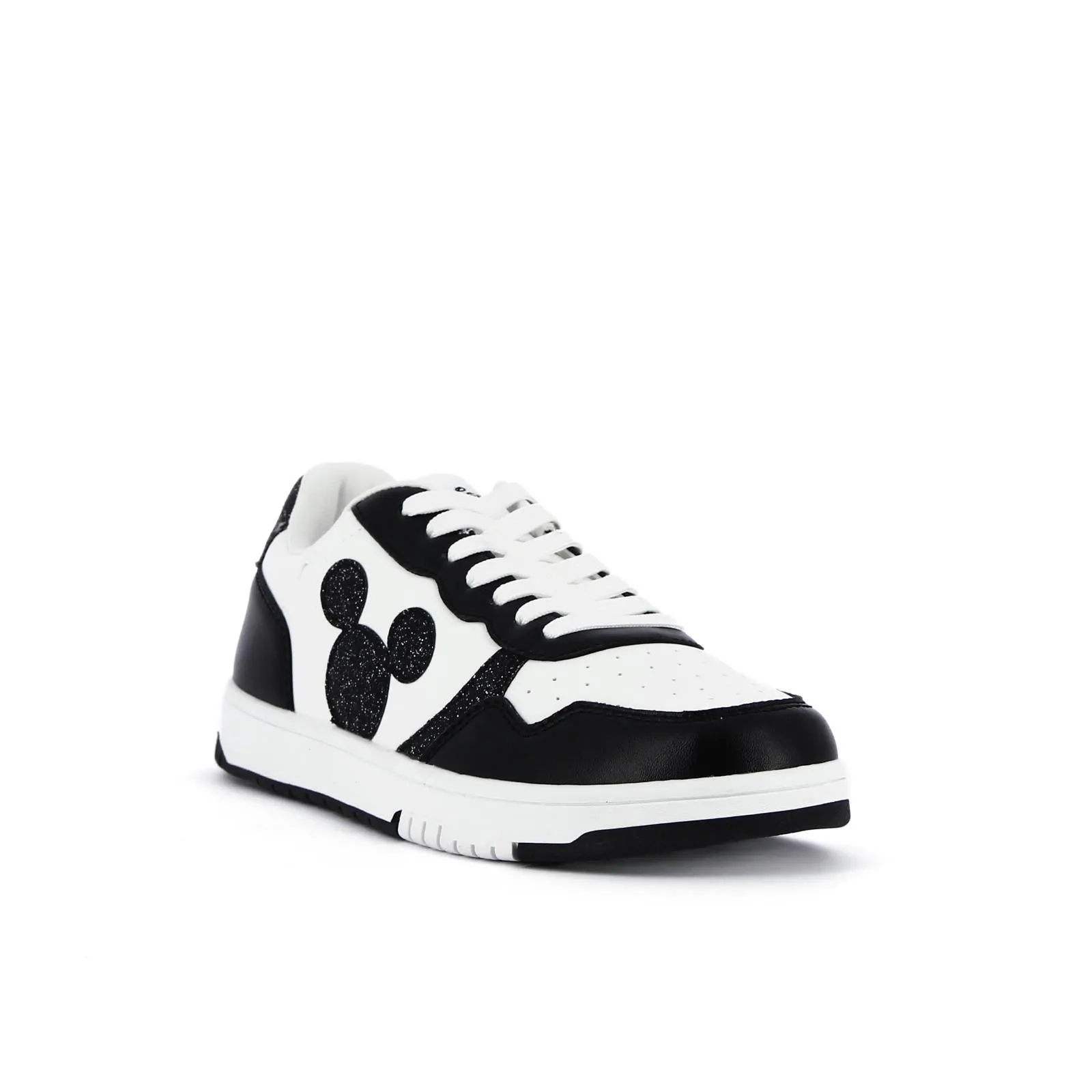Sneakers bianche e nere con dettagli glitter cartoon Topolino