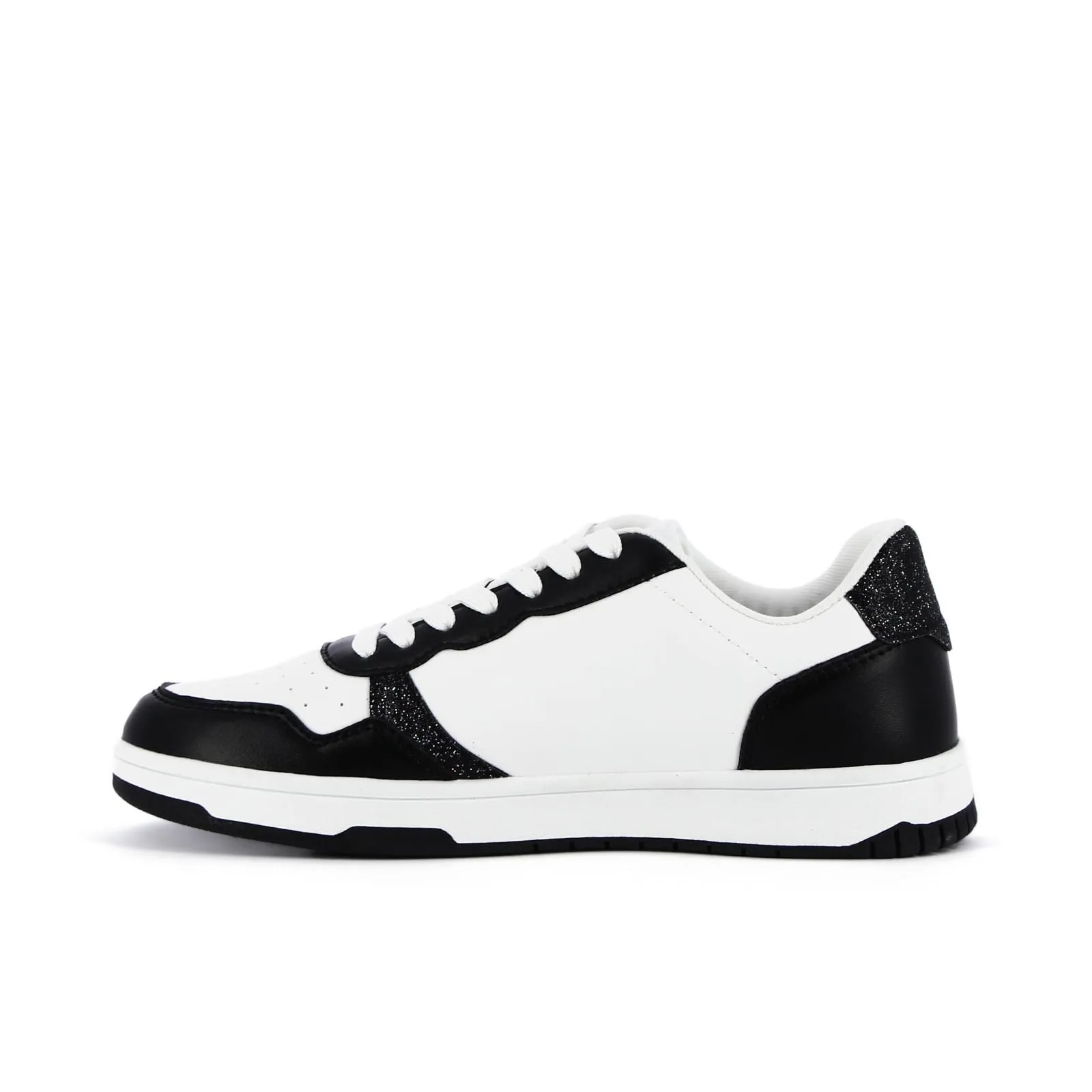 Sneakers bianche e nere con dettagli glitter cartoon Topolino