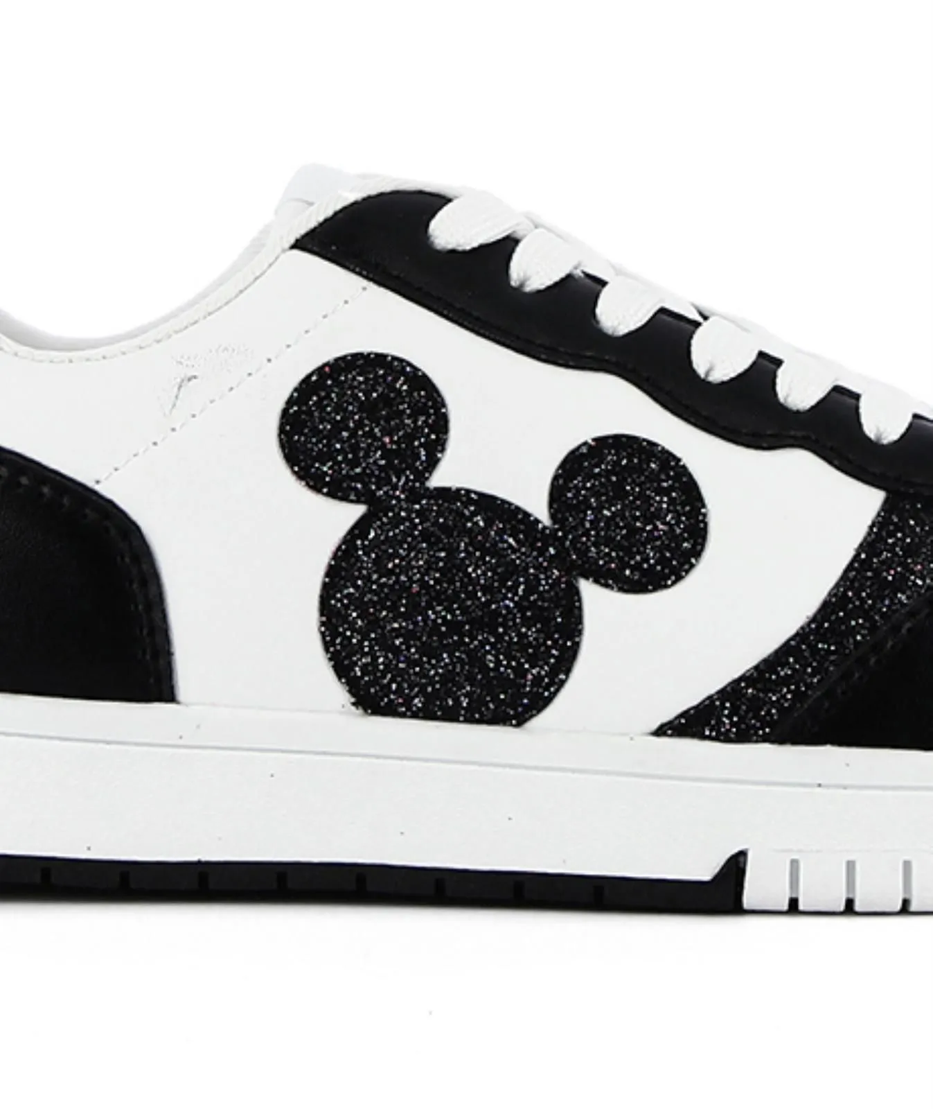 Sneakers bianche e nere con dettagli glitter cartoon Topolino