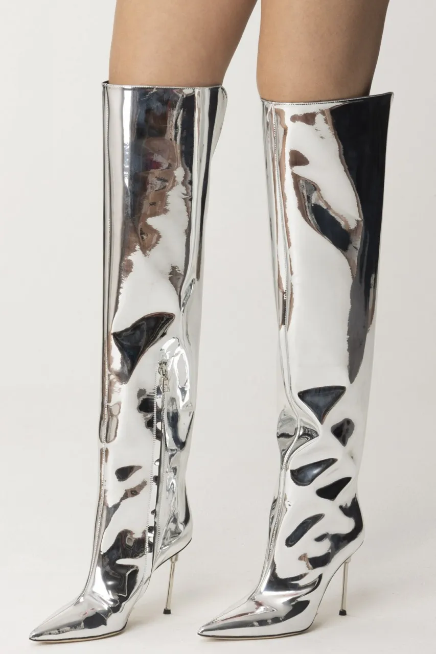Stivali cuissard specchiati Argento