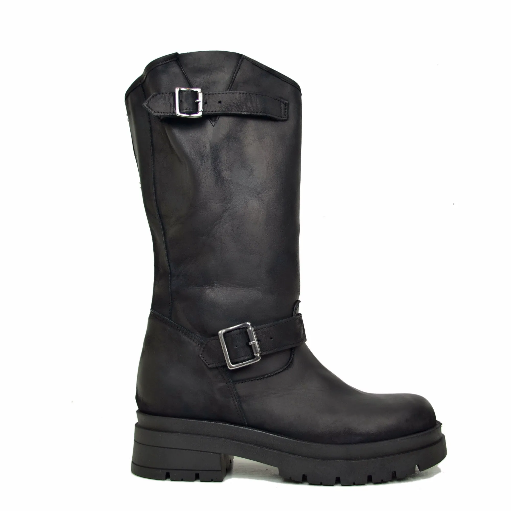 Stivali Donna Biker Neri con Fibbie Regolabili Made in Italy