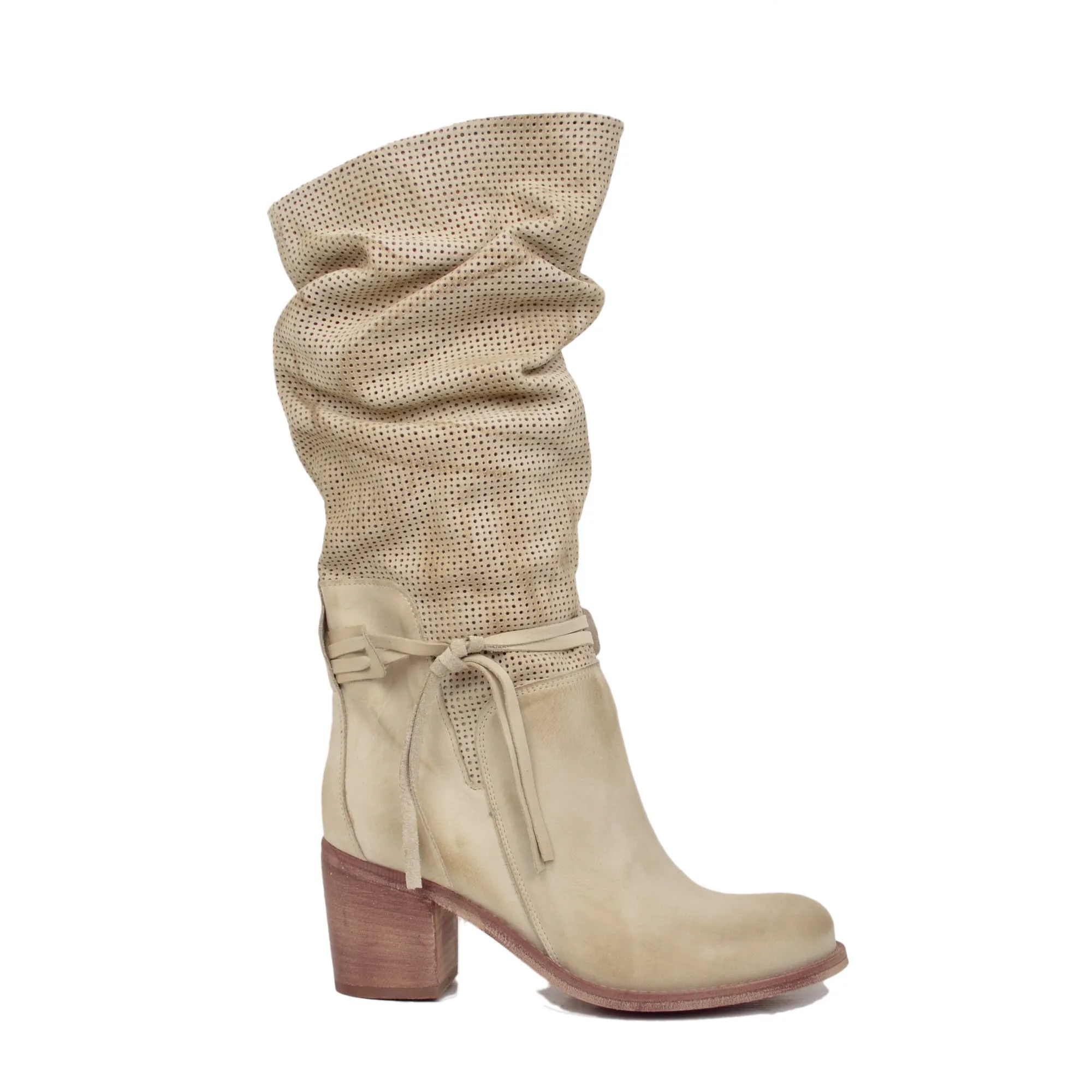 Stivali Estivi Donna Traforati in Pelle Sfumata Beige
