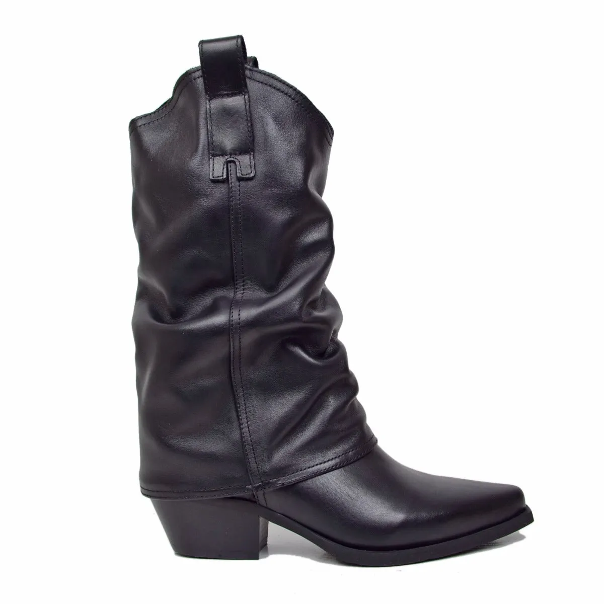 Stivali Texani Donna con Ghetta in Pelle Neri Made in Italy
