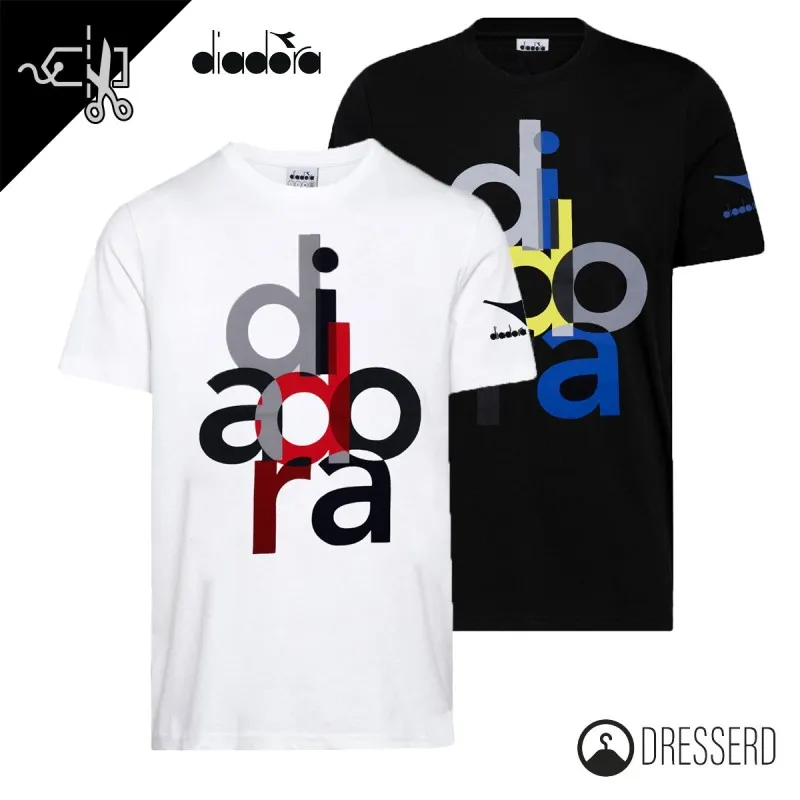 T-Shirt Uomo Diadora ss logo black Maglia 100% Cotone Stampo Grande Maglie Dresserd