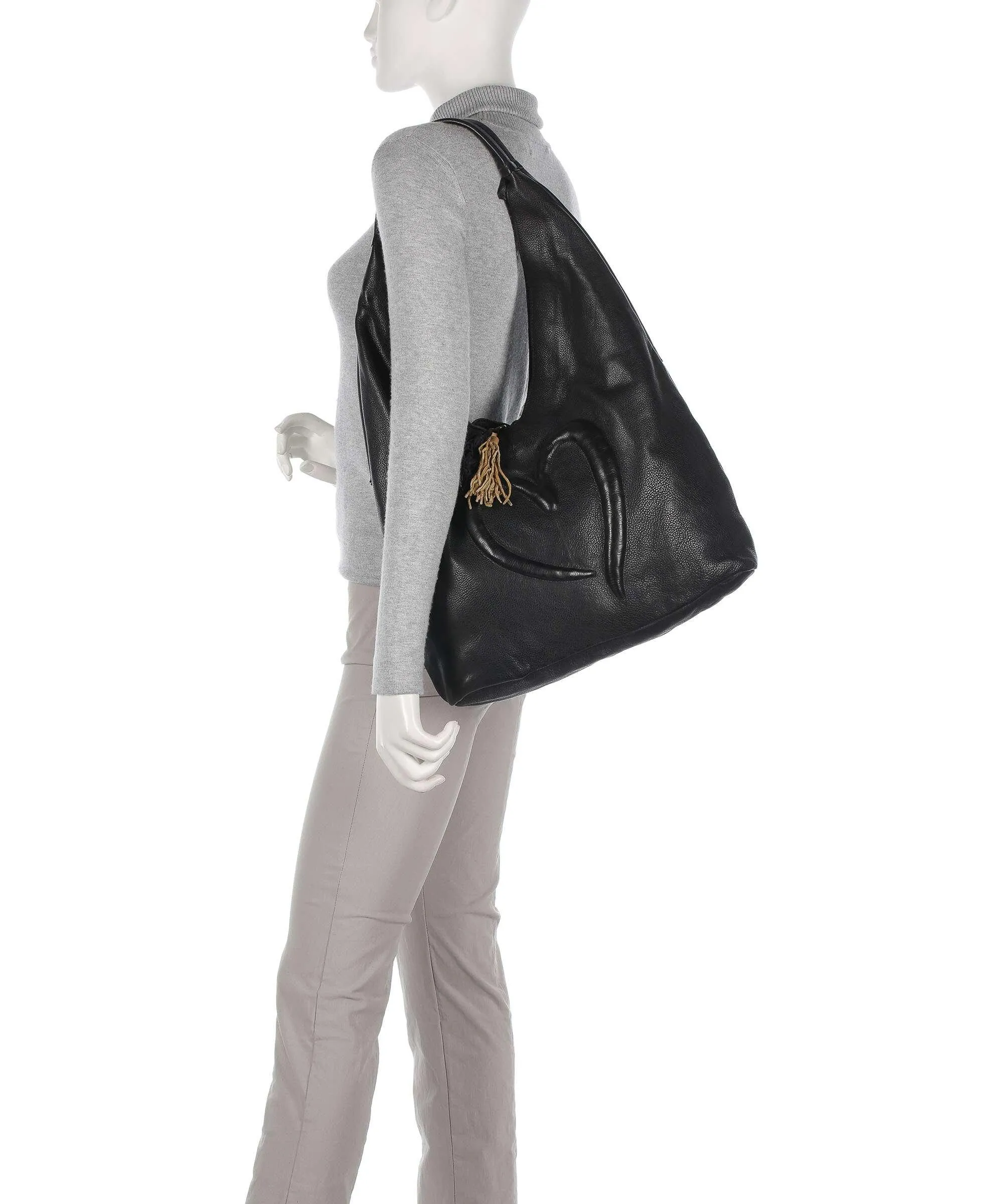  Taschendieb Wien Herzgasse 21 Borsa hobo pelle di vacchetta grana nero  