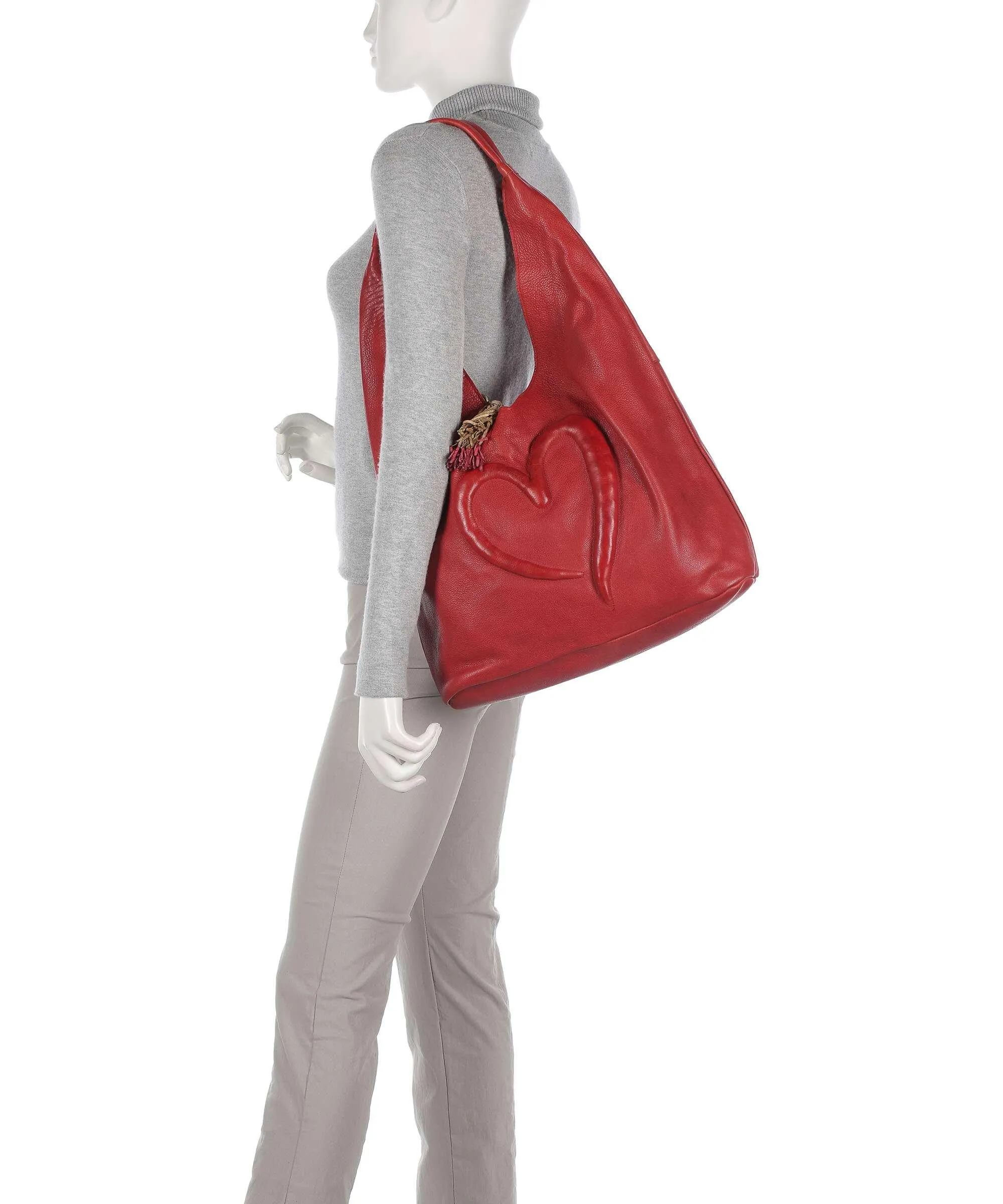  Taschendieb Wien Herzgasse 21 Borsa hobo pelle di vacchetta grana rosso  